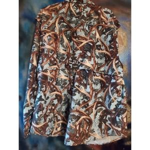 Hidden Antler Shirt Mens 2XL XXL Blue Brown Camo Button Up Hunting Fishing Vents